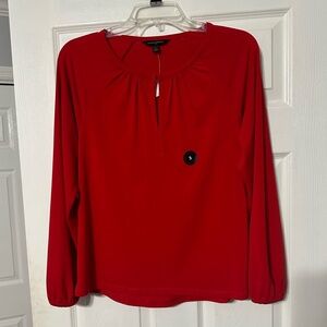 NWT Banana Republic Red Pleated Long Sleeve Blouse